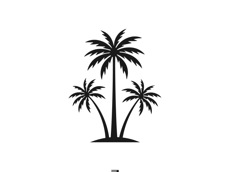 Palm Oasis logo design featuring three palm trees in a luxury tropical silhouette