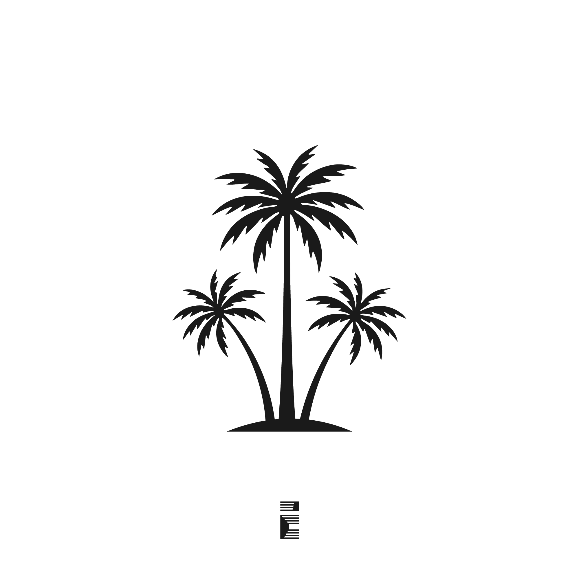 Palm Oasis logo design featuring three palm trees in a luxury tropical silhouette